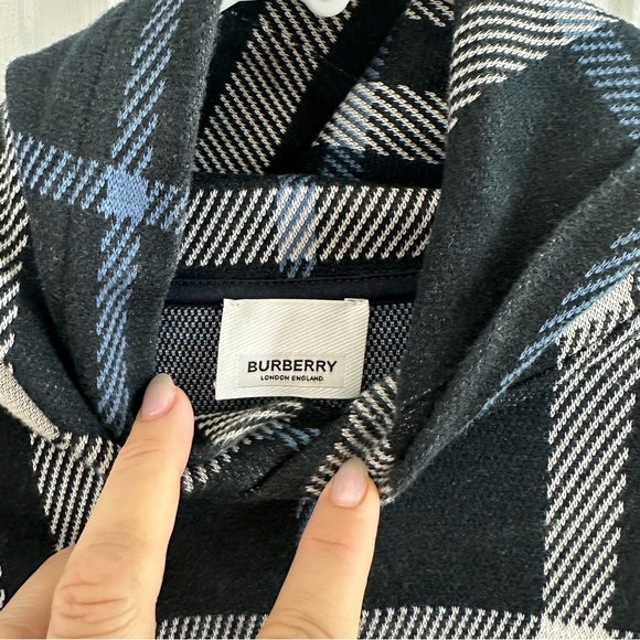 Burberry Check Cotton Hoodie in Blue and White. - Picture 9 of 10